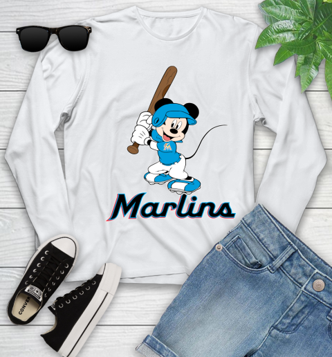 MLB Baseball Miami Marlins Cheerful Mickey Mouse Shirt Youth Long Sleeve 2