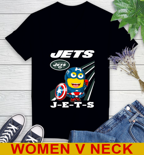 NFL Football New York Jets Captain America Marvel Avengers Minion Shirt Women's V-Neck T-Shirt