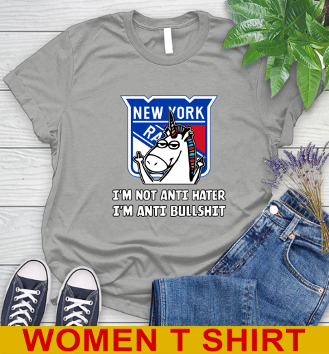 New York Rangers NHL Hockey Unicorn I'm Not Anti Hater I'm Anti Bullshit Women's T-Shirt 11