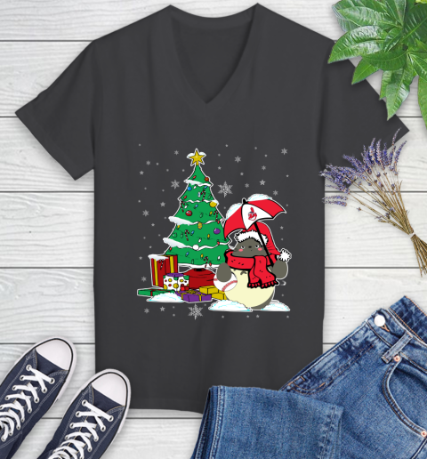 Cleveland Indians MLB Baseball Cute Tonari No Totoro Christmas Sports Women's V-Neck T-Shirt 8