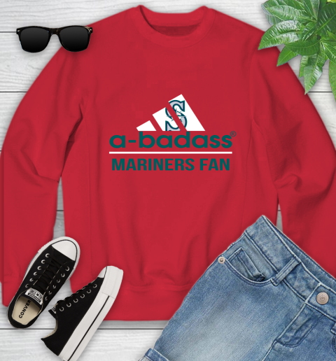 MLB A Badass Seattle Mariners Fan Adidas Baseball Sports Youth Sweatshirt - Image 9