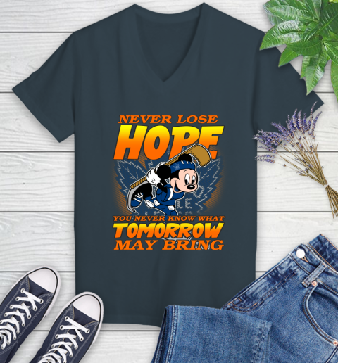 Toronto Maple Leafs NHL Hockey ootball Mickey Disney Never Lose Hope Women's V-Neck T-Shirt 8