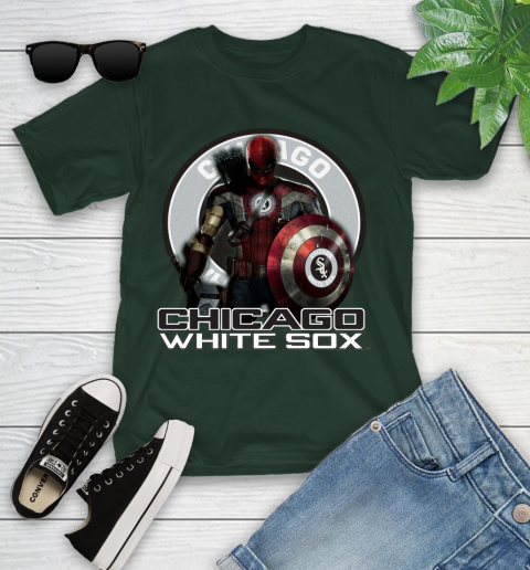 MLB Captain America Thor Spider Man Hawkeye Avengers Endgame Baseball Chicago White Sox Youth T-Shirt 5