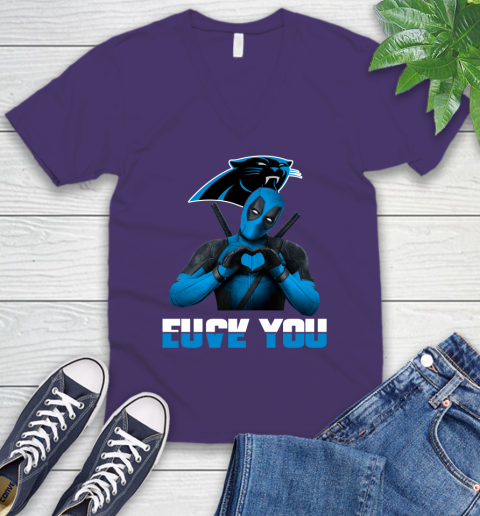 NHL Carolina Panthers Deadpool Love You Fuck You Football Sports V-Neck T-Shirt 9