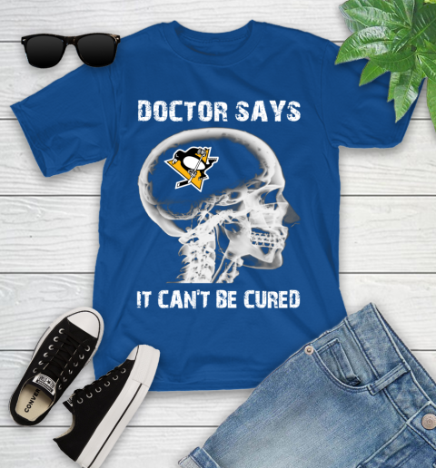 NHL Pittsburgh Penguins Hockey Skull It Can't Be Cured Shirt Youth T-Shirt 10