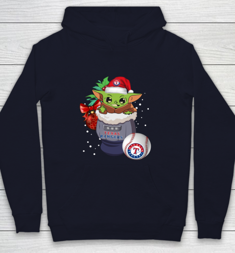 Texas Rangers Christmas Baby Yoda Star Wars Funny Happy MLB Youth Hoodie 3