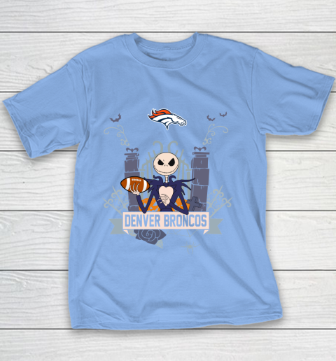 NFL Denver Broncos Football Jack Skellington Halloween Youth T-Shirt 8