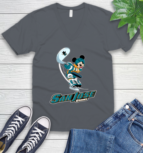 NHL Hockey San Jose Sharks Cheerful Mickey Mouse Shirt V-Neck T-Shirt 5