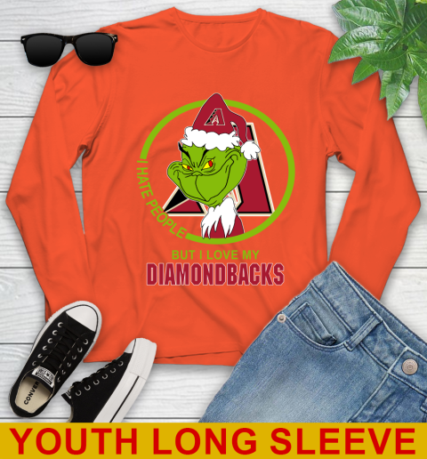 Arizona Diamondbacks MLB Christmas Grinch I Hate People But I Love My Favorite Baseball Team Youth Long Sleeve 4