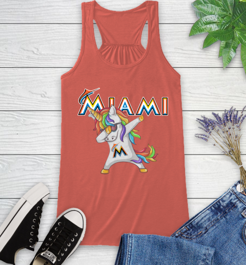 Miami Marlins MLB Baseball Funny Unicorn Dabbing Sports Racerback Tank 4