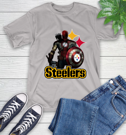 NFL Captain America Thor Spider Man Hawkeye Avengers Endgame Football Pittsburgh Steelers T-Shirt 12