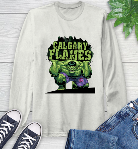 Calgary Flames NHL Hockey Incredible Hulk Marvel Avengers Sports Long Sleeve T-Shirt 12