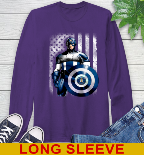 Houston Astros MLB Baseball Captain America Marvel Avengers American Flag Shirt Long Sleeve T-Shirt 5