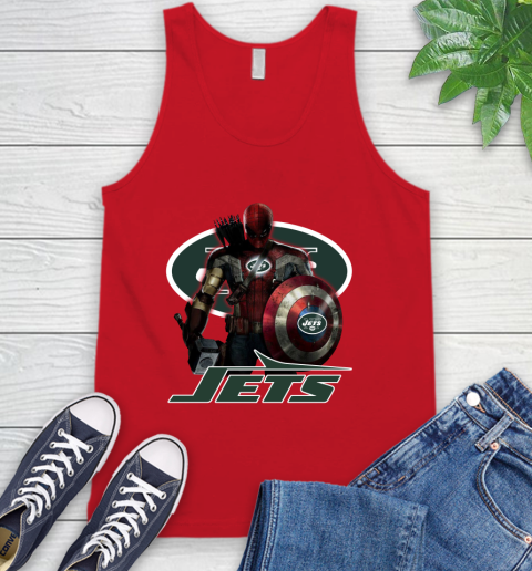NFL Captain America Thor Spider Man Hawkeye Avengers Endgame Football New York Jets Tank Top 6
