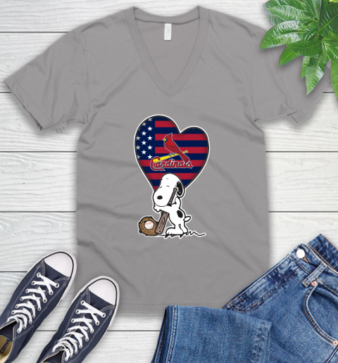St.Louis Cardinals MLB Baseball The Peanuts Movie Adorable Snoopy V-Neck T-Shirt 4