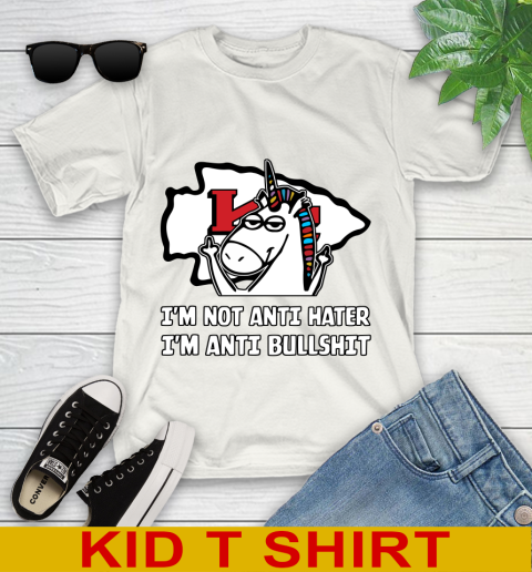 Kansas City Chiefs NFL Football Unicorn I'm Not Anti Hater I'm Anti Bullshit Youth T-Shirt
