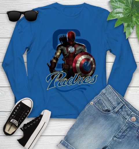 MLB Captain America Thor Spider Man Hawkeye Avengers Endgame Baseball San Diego Padres Youth Long Sleeve 9