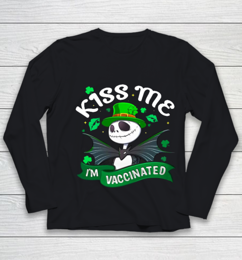 Kiss Me I'm Vaccinated Patrick's Day Jack Skellington Youth Long Sleeve