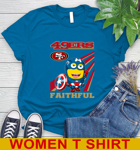 NFL Football San Francisco 49ers Captain America Marvel Avengers Minion Faithful Shirt Women's T-Shirt 8