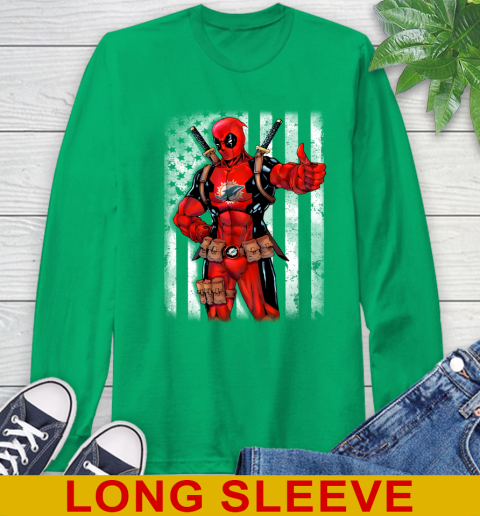 NFL Football Miami Dolphins Deadpool American Flag Shirt Long Sleeve T-Shirt 8