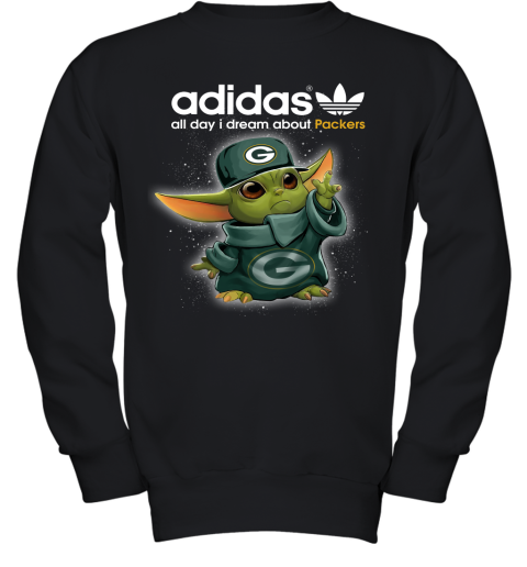 Baby Yoda Adidas All Day I Dream About Green Bay Packers Youth Sweatshirt