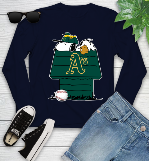 MLB Oakland Athletics Snoopy Woodstock The Peanuts Movie Baseball T Shirt Youth Long Sleeve 3