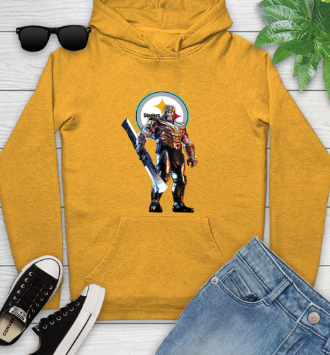 NFL Thanos Gauntlet Avengers Endgame Football Pittsburgh Steelers Youth Hoodie 3