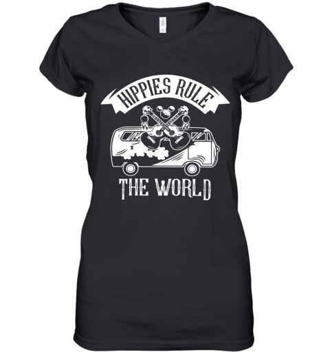 Car And Giutar Hippies Rule The World Women's V-Neck T-Shirt
