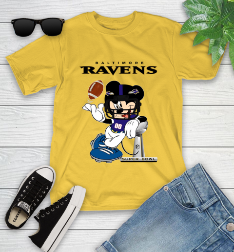 NFL Baltimore Ravens Mickey Mouse Disney Super Bowl Football T Shirt Youth T-Shirt 8
