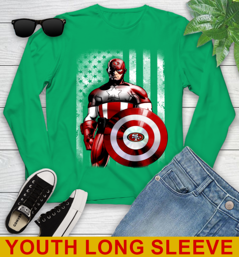 San Francisco 49ers NFL Football Captain America Marvel Avengers American Flag Shirt Youth Long Sleeve 7