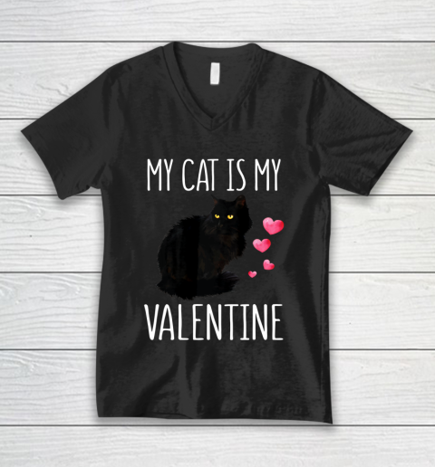 Black Cat Shirt For Valentine s Day My Cat Is My Valentine V-Neck T-Shirt