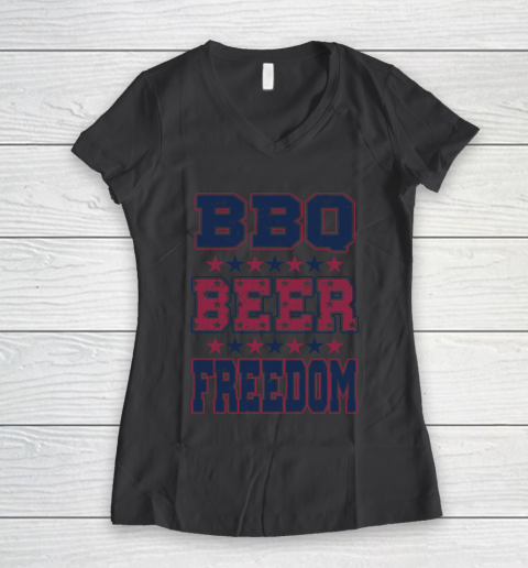 BBQ Beer Freedom Women's V-Neck T-Shirt 8