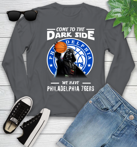 NBA Come To The Dark Side We Have Philadelphia 76ers Star Wars Darth Vader Basketball Youth Long Sleeve 9