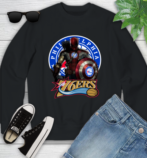 Philadelphia 76ers NBA Basketball Captain America Thor Spider Man Hawkeye Avengers (1) Youth Sweatshirt 2