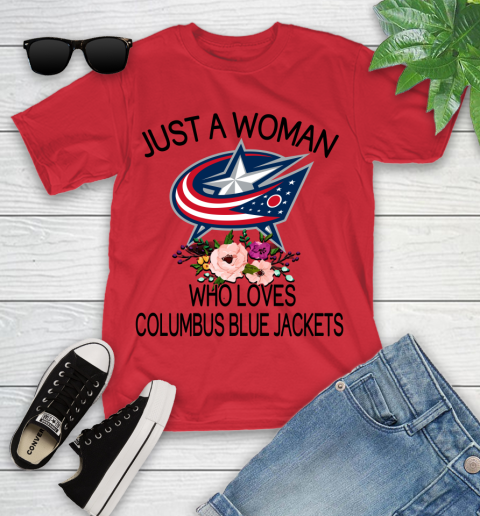 NHL Just A Woman Who Loves Columbus Blue Jackets Hockey Sports Youth T-Shirt 8