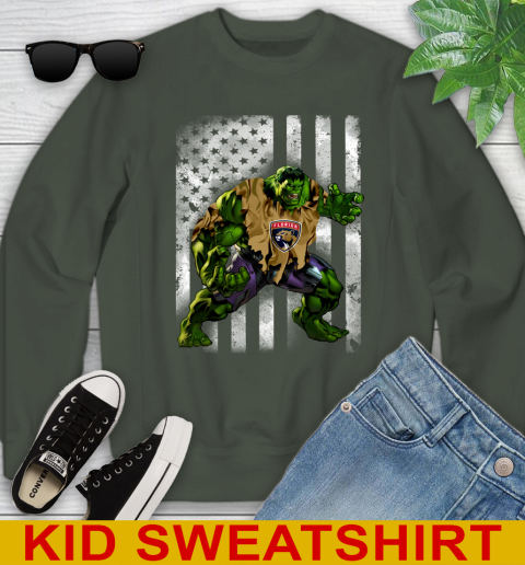 Florida Panthers Hulk Marvel Avengers NHL Hockey American Flag Youth Sweatshirt - Image 9