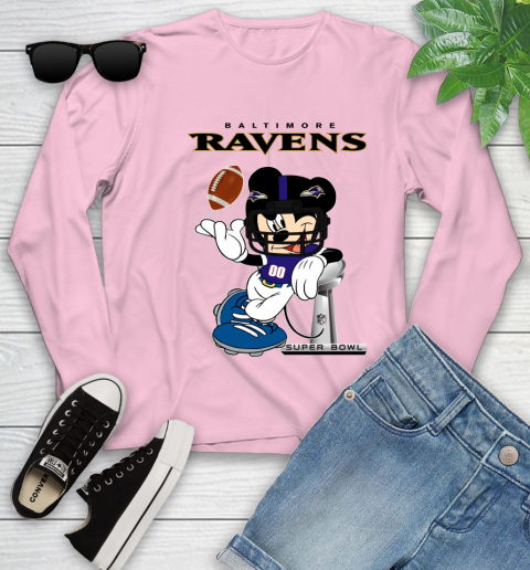 NFL Baltimore Ravens Mickey Mouse Disney Super Bowl Football T Shirt Youth Long Sleeve 10