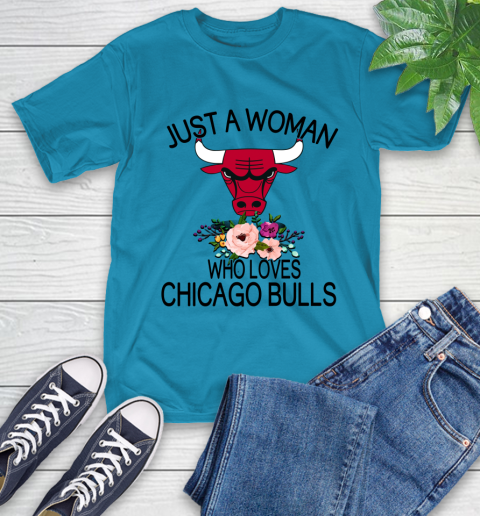 NBA Just A Woman Who Loves Chicago Bulls Basketball Sports T-Shirt 7