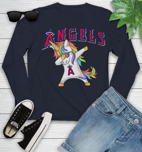 Los Angeles Angels MLB Baseball Funny Unicorn Dabbing Sports Youth Long Sleeve 3