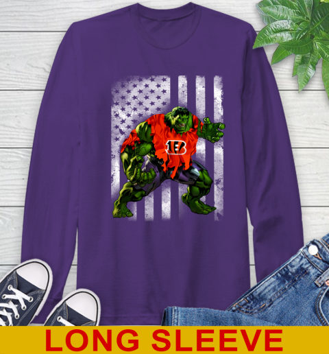 Cincinnati Bengals Hulk Marvel Avengers NFL Football American Flag Long Sleeve T-Shirt 5