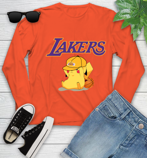 NBA Pikachu Basketball Sports Los Angeles Lakers Youth Long Sleeve 4