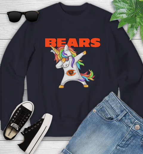 Chicago Bears NFL Football Funny Unicorn Dabbing Sports Youth Sweatshirt 3