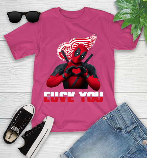 NHL Detroit Red Wings Deadpool Love You Fuck You Hockey Sports Youth T-Shirt 11
