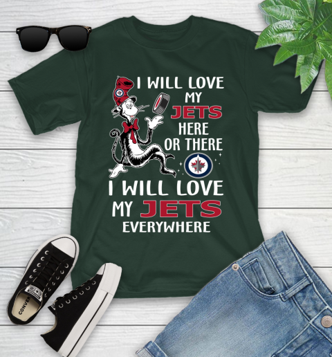 NHL Hockey Winnipeg Jets I Will Love My Jets Everywhere Dr Seuss Shirt Youth T-Shirt 4