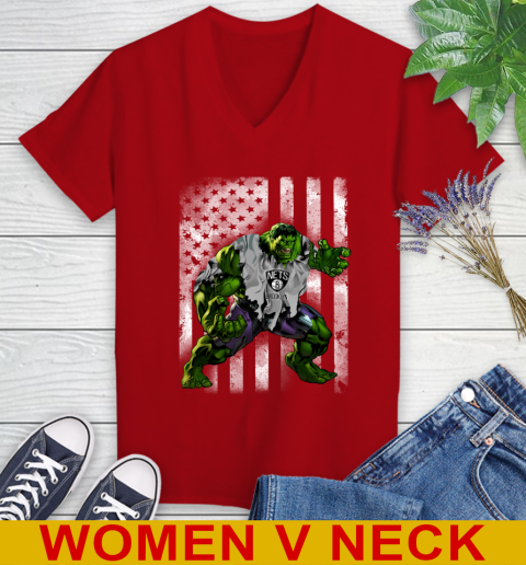 Brooklyn Nets Hulk Marvel Avengers NBA Basketball American Flag Women's V-Neck T-Shirt 10