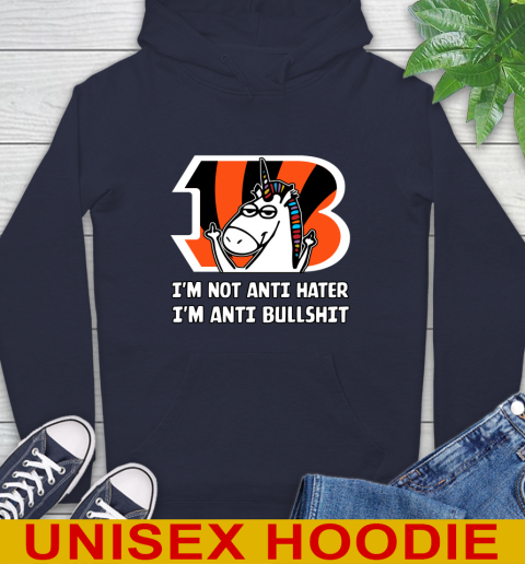 Cincinnati Bengals NFL Football Unicorn I'm Not Anti Hater I'm Anti Bullshit Hoodie 4