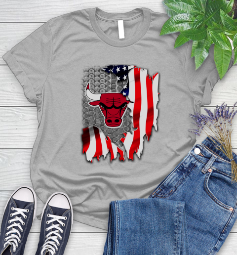 Chicago Bulls NBA Basketball American Flag Women's T-Shirt 5