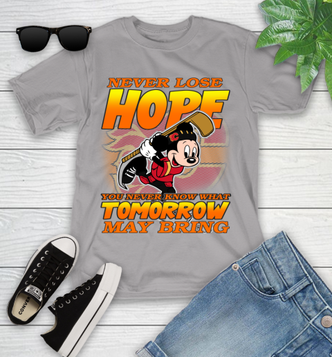 Calgary Flames NHL Hockey ootball Mickey Disney Never Lose Hope Youth T-Shirt 4
