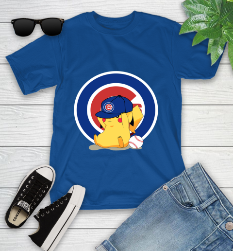 MLB Pikachu Baseball Sports Chicago Cubs Youth T-Shirt 9