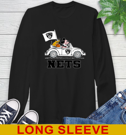 NBA Basketball Brooklyn Nets Pluto Mickey Driving Disney Shirt Long Sleeve T-Shirt 2